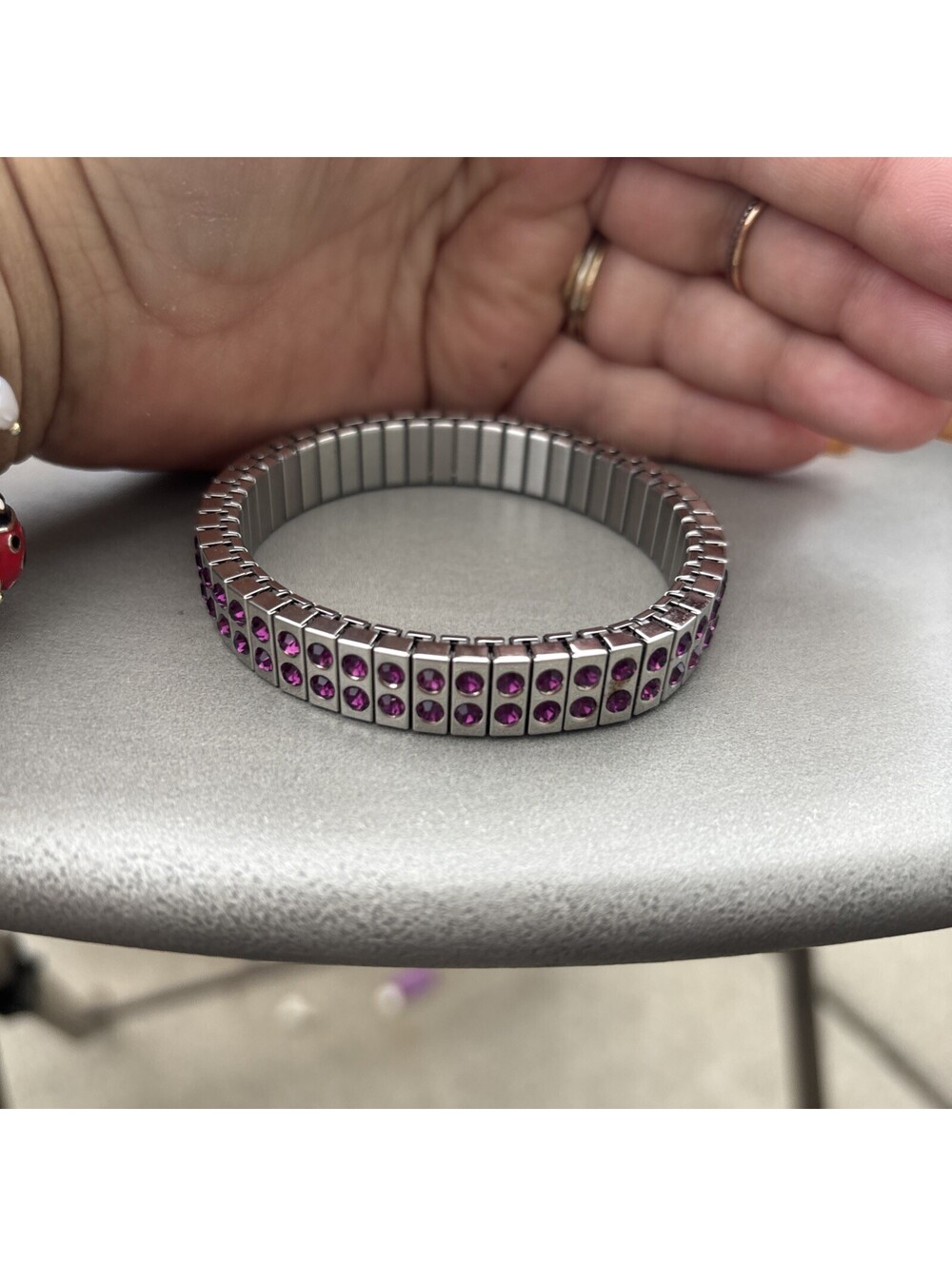 DOUBLE ROW Purple CZ faceted stones WOW stainless steel expansion bracelet JCM